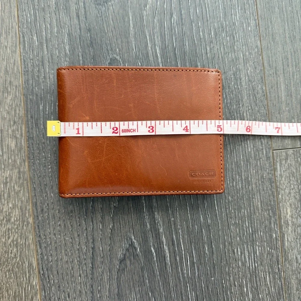 Coach Brown Leather Mens Bifold Wallet Genuine Leather Minimalist Quiet Luxury